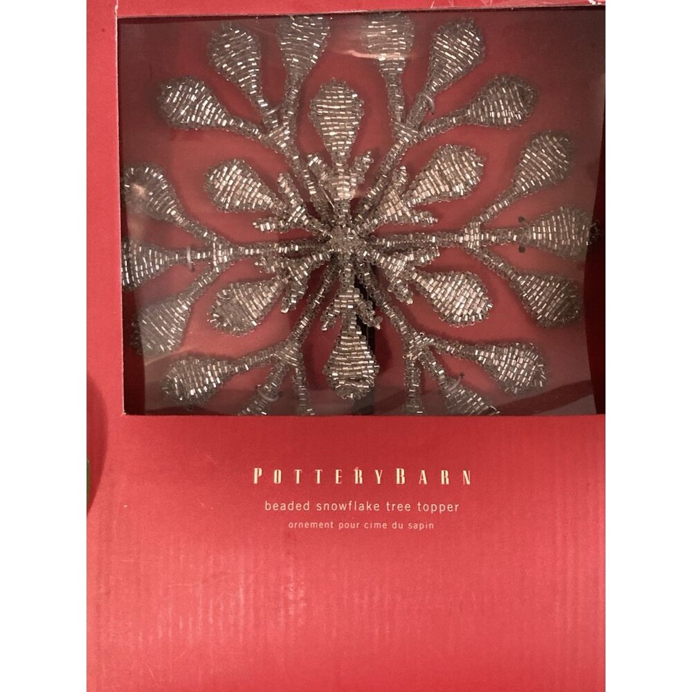 Pottery Barn Silver Hand Beaded Snowflake  Christmas Tree Topper Made In India